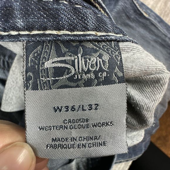 Silver Jeans Co Zac Jeans Mens 36x32 Blue Denim Pants Zip Fly Straight Leg - Picture 4 of 12